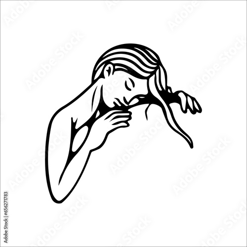 vector illustration of a long-haired woman sleeping