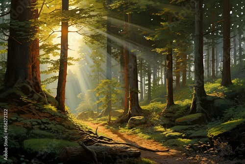 Forest sunlight. Generative AI