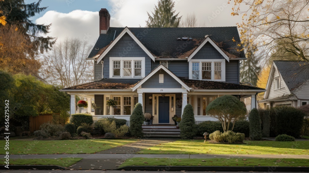 Exterior of a classic and modern house situated in the suburbs of a town or city in the USA Exterior of a classic and modern house situated in the suburbs of a town or city in the USA