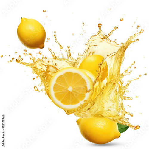 Lemonade juice wave splash isolated on white background with clipping path, png, swirl, liquid splash, juice drops, realistic flow of refreshment cocktail, Generative AI