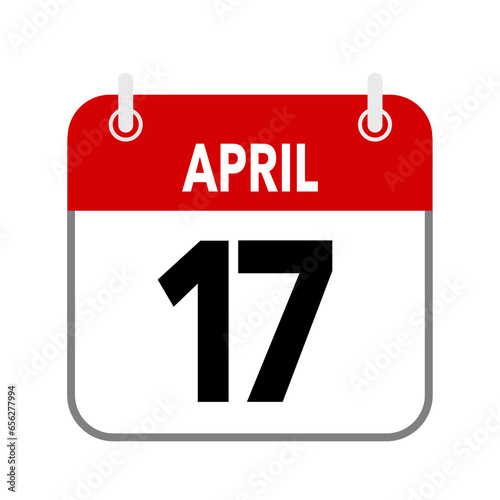 17 April, calendar date icon on white background.
