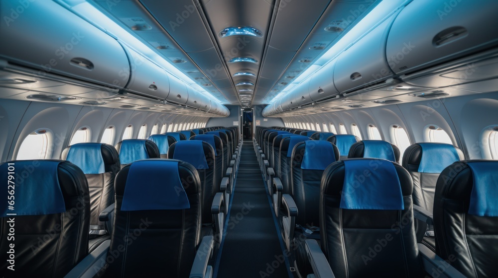 Spacious Commercial Airplane Cabin Interior with Modern Seating Arrangement