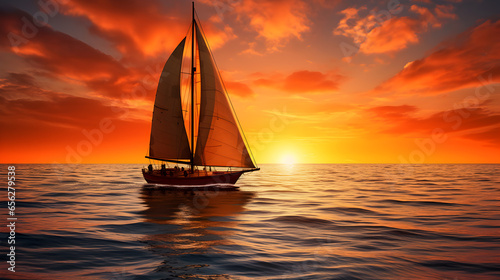 Golden Sunset Over Tranquil Ocean Silhouette