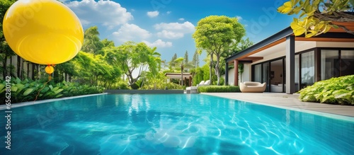 Luxury pool villa with tropical garden and floating balloon © 2rogan