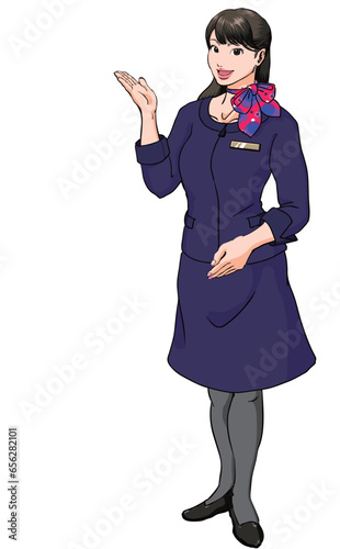 笑顔でご案内するホテルフロントの若い女性