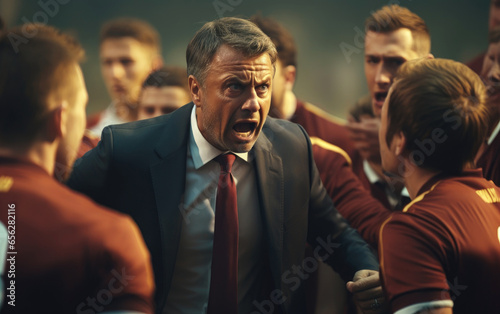 Stressed football team coach under pressure. Generative AI
