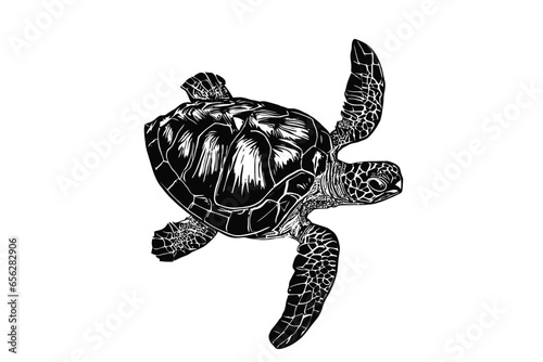 "Ocean Dweller's Grace: A Vector Illustration of a Majestic Sea Turtle in Its Natural Habitat