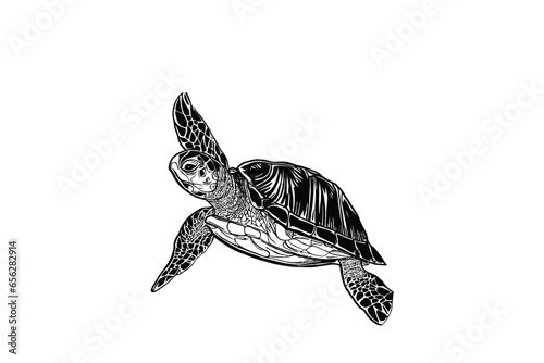 Marine Majesty: A Vector Illustration of a Majestic Sea Turtle in Its Oceanic Realm