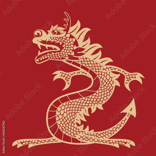 Chinese Dragon on red background. Chinese New Year illustration.