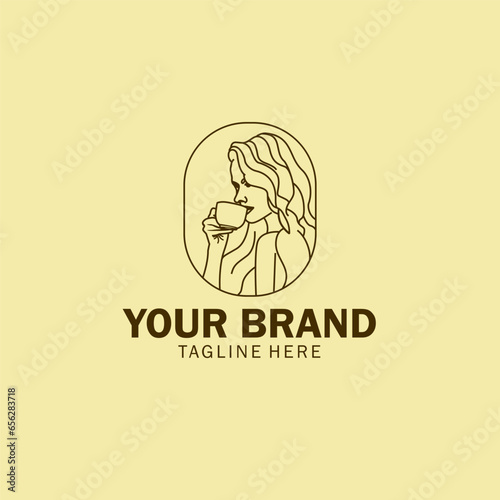 logo of woman drinking coffee with lines