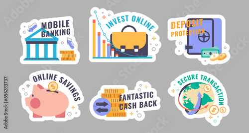 Sticker set with mobile banking offer concept