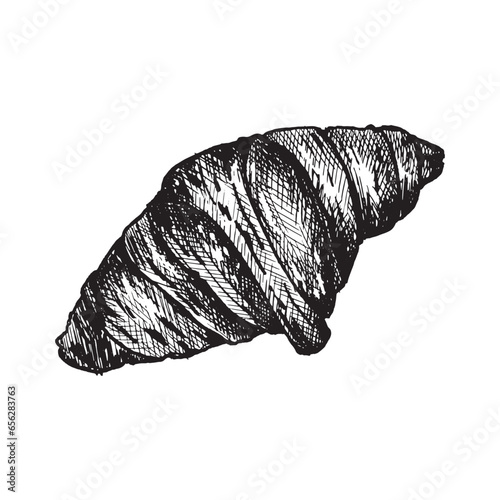 Vector hand-drawn vintage illustration for advertising, banner and cafe menu. Pie, bun, croissant and other products in the style of a graphic sketch of a stylish bakery.