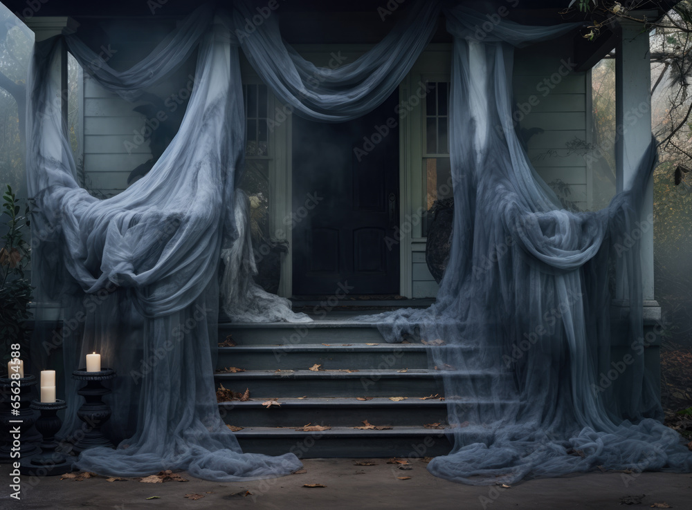 Decorated Halloween spooky porch