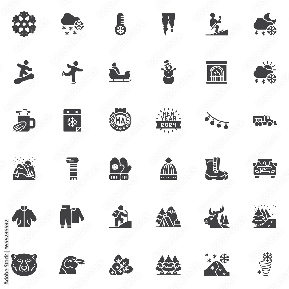 Winter season vector icons set Winter season vector icons set