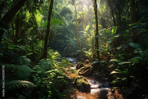 Mysterious forest in the light of the morning sun