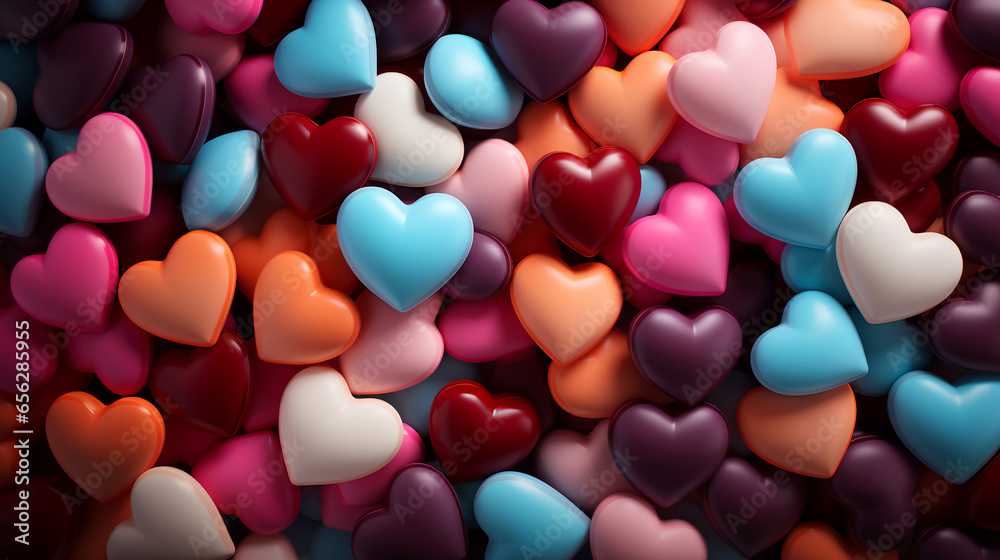Festive love colorful hearts decorations for valentine's day - obrazy, fototapety, plakaty 
