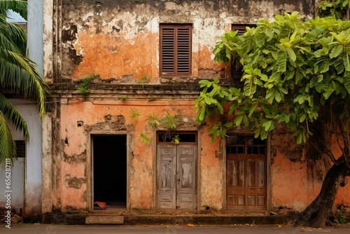 Old walls and windows of Goan houses in Fontainhas, Panaji, Goa. Popular tourist attractions in Goa. Generative AI photo