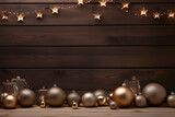  wooden background with christmas ornaments ai generative