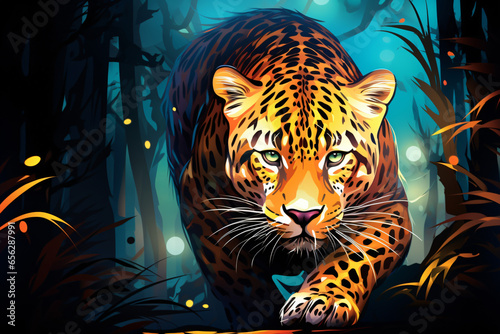 Leopard Light Painting cartoon illustration