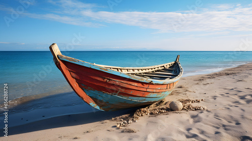 An Old Wooden Boat Resting on a Sandy Beach