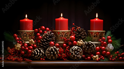 Christmas Decoration with Candles and Pinecones