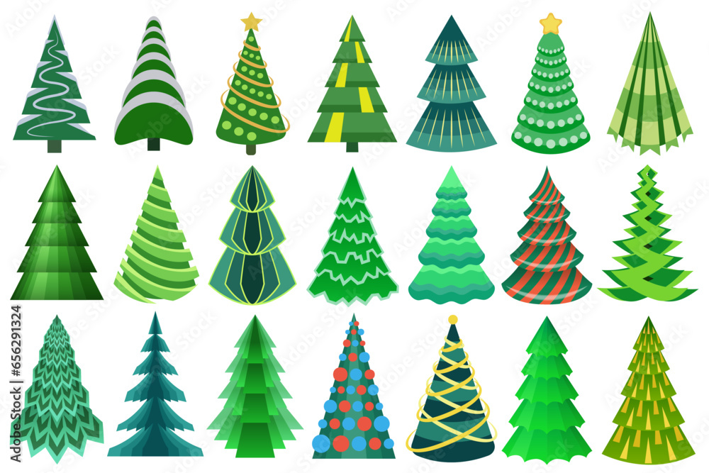 Stylized, decorative Christmas tree set. Awesome abstract, flat Christmas trees collection for your designs. Stylized, decorative Christmas tree set. Awesome abstract, flat Christmas trees collection for your designs.