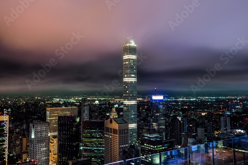 Night View from Top of the Rock (30 Rockefeller Plaza) to 432 Park Avenue and Buildings in Midtown Manhattan - New York City