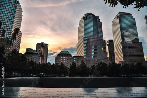 Sunset by the Pools of the National September 11 Memorial  Museum - Manhattan, New York City photo