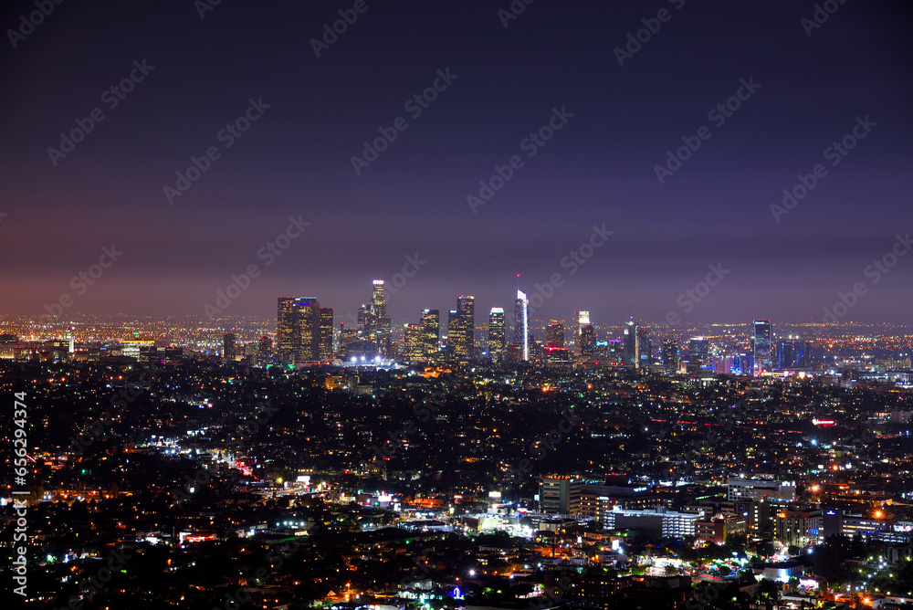 Night View of Los Angeles Skyline seen from Griffith Observatory - California Night View of Los Angeles Skyline seen from Griffith Observatory - California