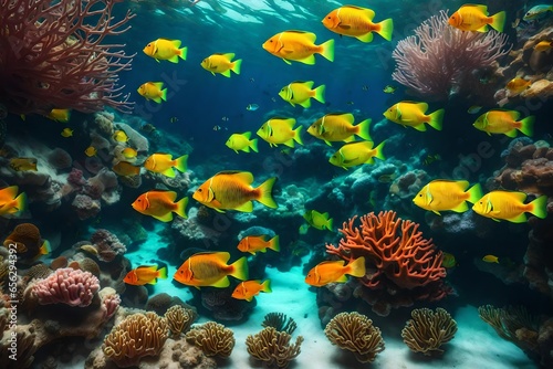 Exotic fish and a vibrant underwater coral reef.