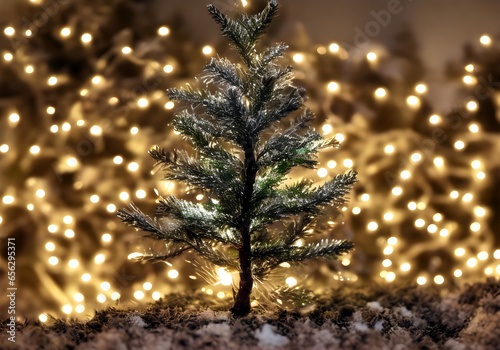 Beautiful Miniature Christmas tree with lights-AI Generated
