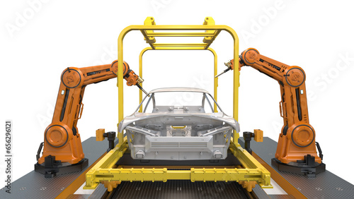 Automation automobile factory with robot assembly line manufacture ev car