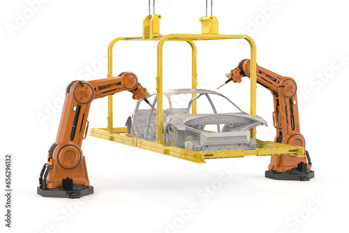 Automation automobile factory with robot assembly line manufacture ev car