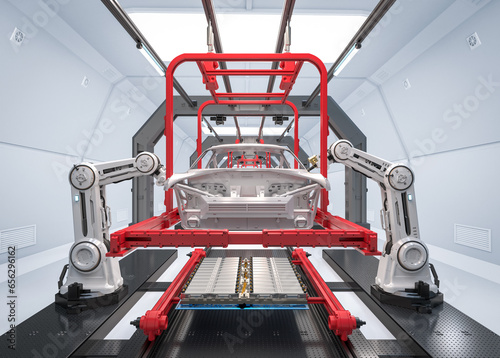 Automation automobile factory with robot assembly line manufacture ev car