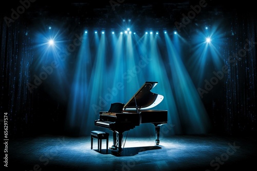 spotlight on stage with piano. Generative AI
