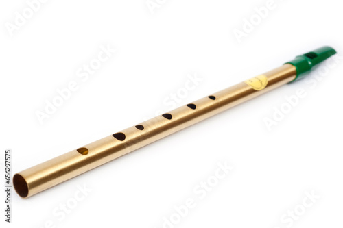 The Irish whistle is a longitudinal flute with a whistle device and six playing holes.