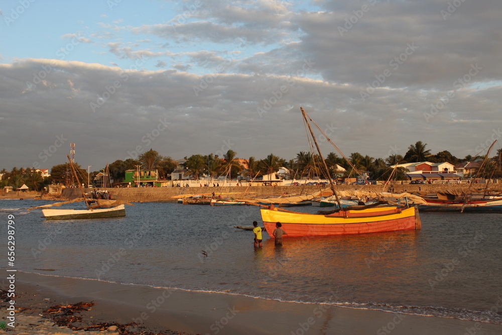 Fototapeta premium boats on the beach in Majunga Madagascar