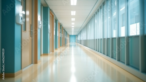 Hospital Corridor with Soft Lighting in Clinic Interior