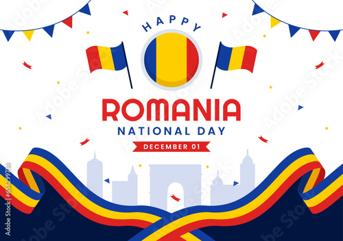 Romania National Day Vector Illustration on 1st December with Waving Flag Background in Romanian Great Union Memorial holiday Flat Cartoon Design