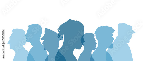 Silhouettes of men of different nationalities standing side by side.Vector illustration.