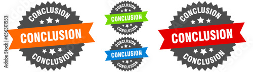 conclusion sign. round ribbon label set. Seal