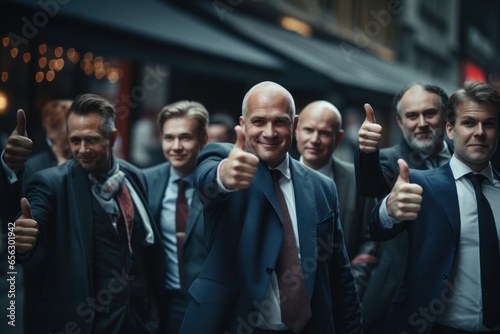 Group of business people giving thumbs up for support and success