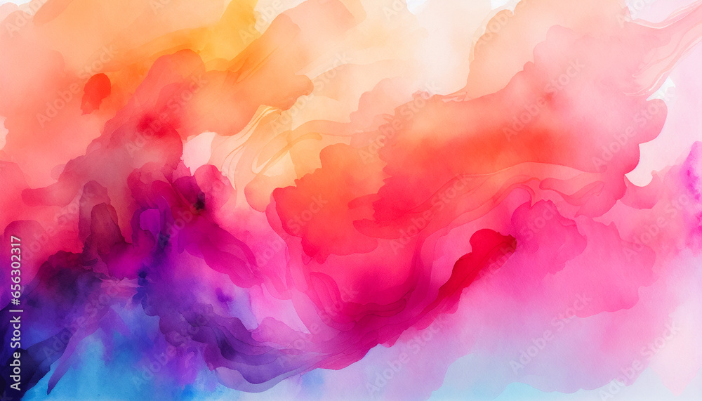 Abstract watercolor texture smoke wave painting. Bright feminine color stain, splatter blot shape. Pink, purple splash art illustration background. Minimalism ink paint banner copy space backdrop