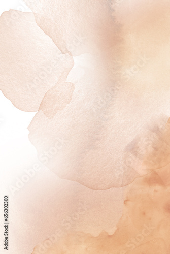 Watercolor abstract background in beige tones. Texture of paint smudges and aged paper. Neutral backdrop for invitations and postcards.