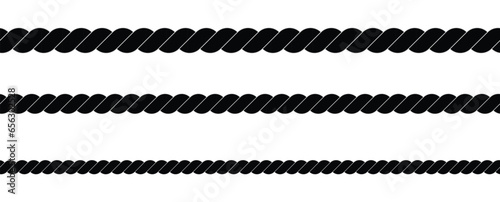 Black and white rope isolated on white. Seamless compilation. Brush. Vector Illustration EPS10.