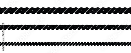 Black and white rope isolated on white. Seamless compilation. Brush. Vector Illustration EPS10.