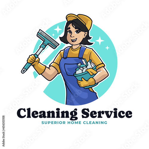 Cleaning Service Mascot Logo Template