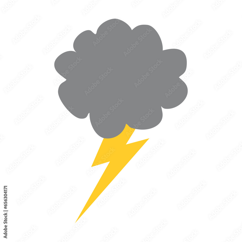 Gray clouds with rain and lightning vector illustration set. Collection of images of rain or thunder clouds for sky patterns isolated on white background. Weather concept, summer or autumn