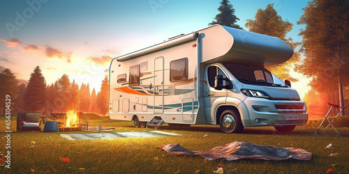 Outdoor camping RV, Outdoor, camping, European and American style. photo