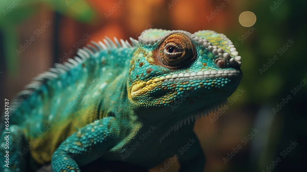 Close up of a chameleon reptil with vivid colors Close up of a chameleon reptil with vivid colors